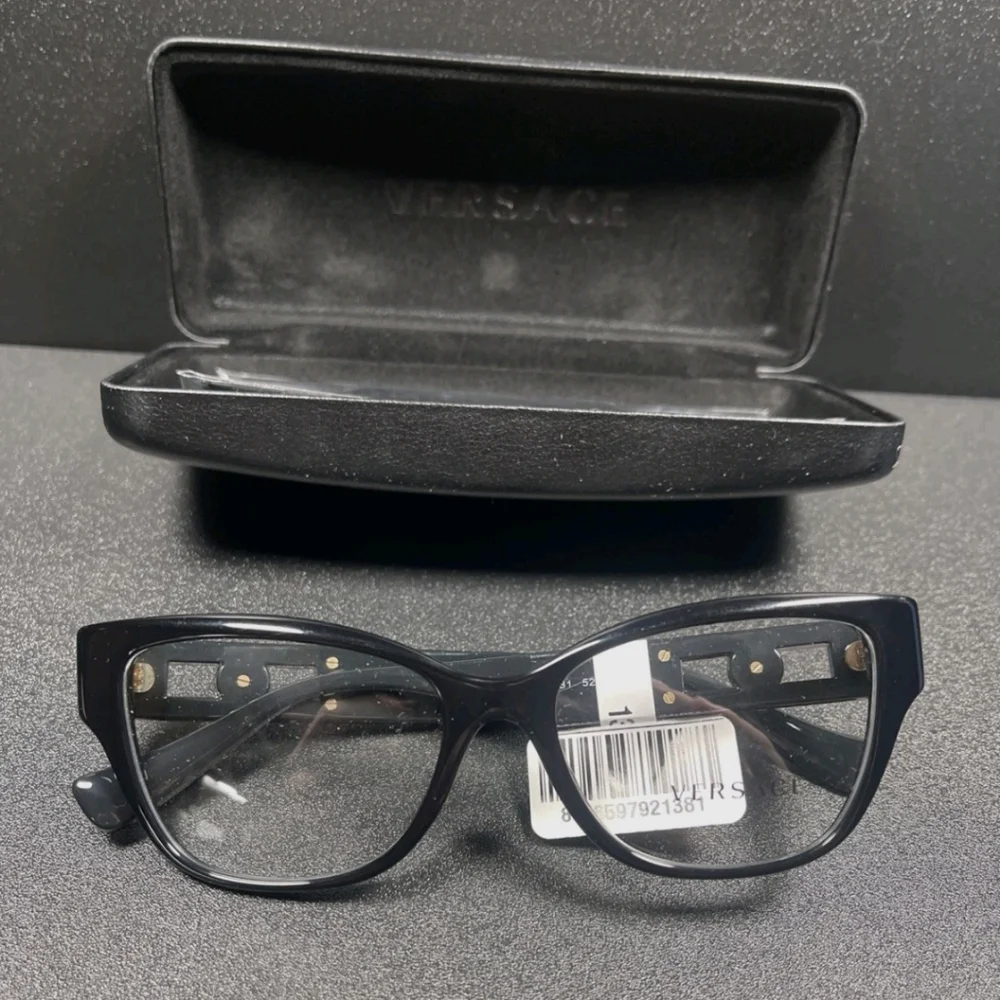 NWT!! Versace Italy B Mod 3347 52[]17-142 Black Eyeglasses / Frames W/Case MF